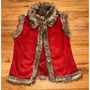 Tasha Polizzi Red Suede Faux Fur Vest w/ Pockets Size Medium